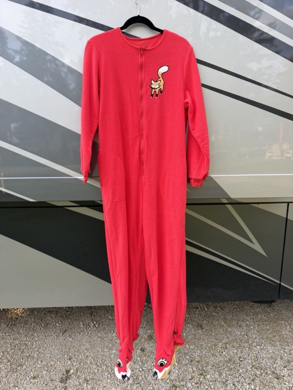 Nick & Nora red fleece footed "FOX" one Piece embroidered pajamas M comfy cozy